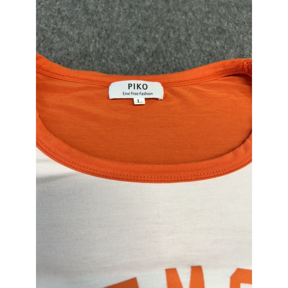 Piko T Shirt Clemson Tigers Sz L White Orange Ringer Raglan Rounded Hem - Picture 2 of 6